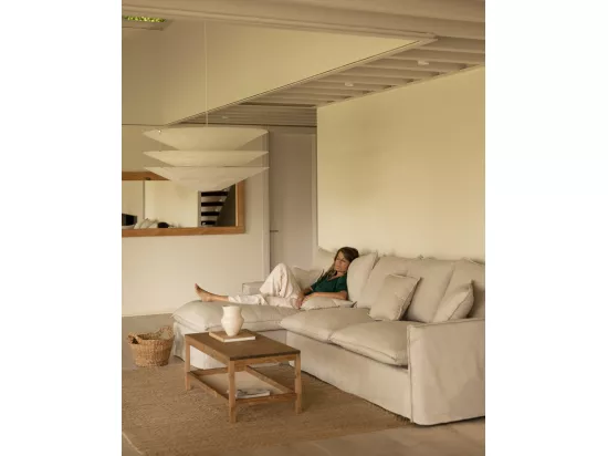 Canapé 3 places d'angle gauche en coton et lin déhoussable beige