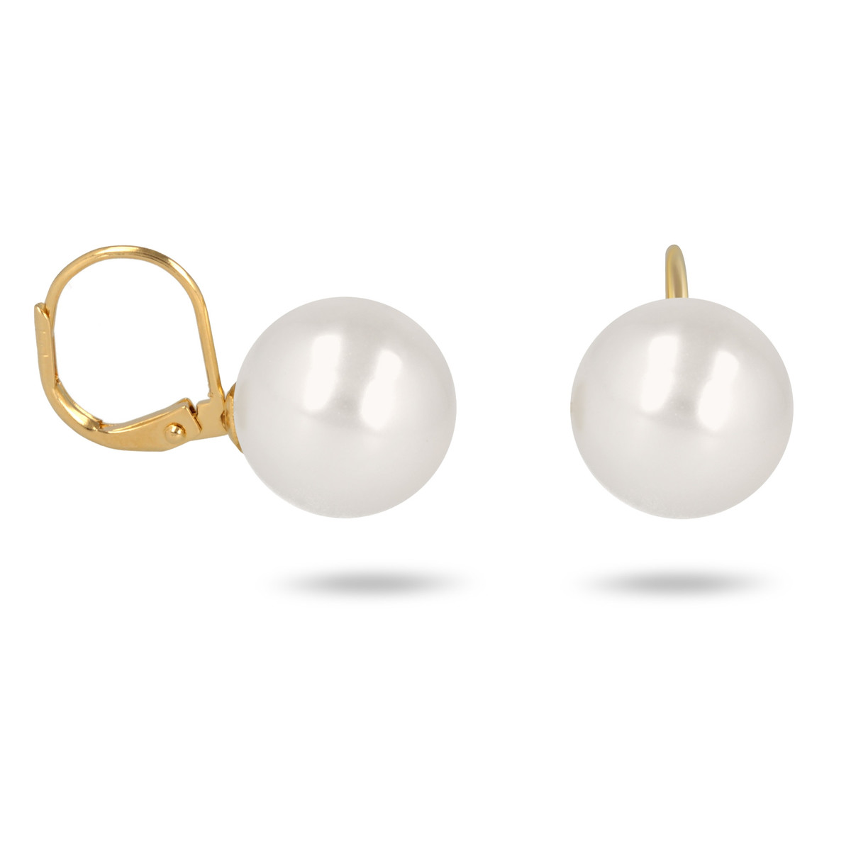 Boucles d'oreille plaqué or dormeuse avec perle d'imitation de Majorque blanche 8MM