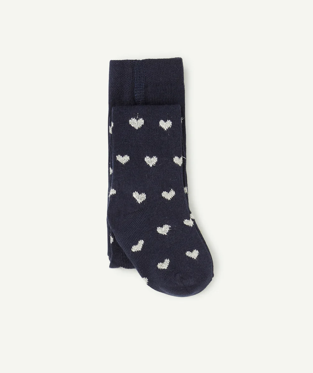 COLLANT TRICOT BÉBÉ FILLE BLEU MARINE IMPRIMÉ COEURS