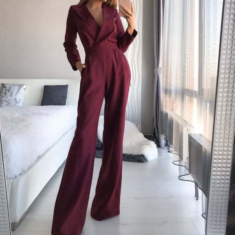 Grizelda - Jumpsuit met lange mouwen en V-hals