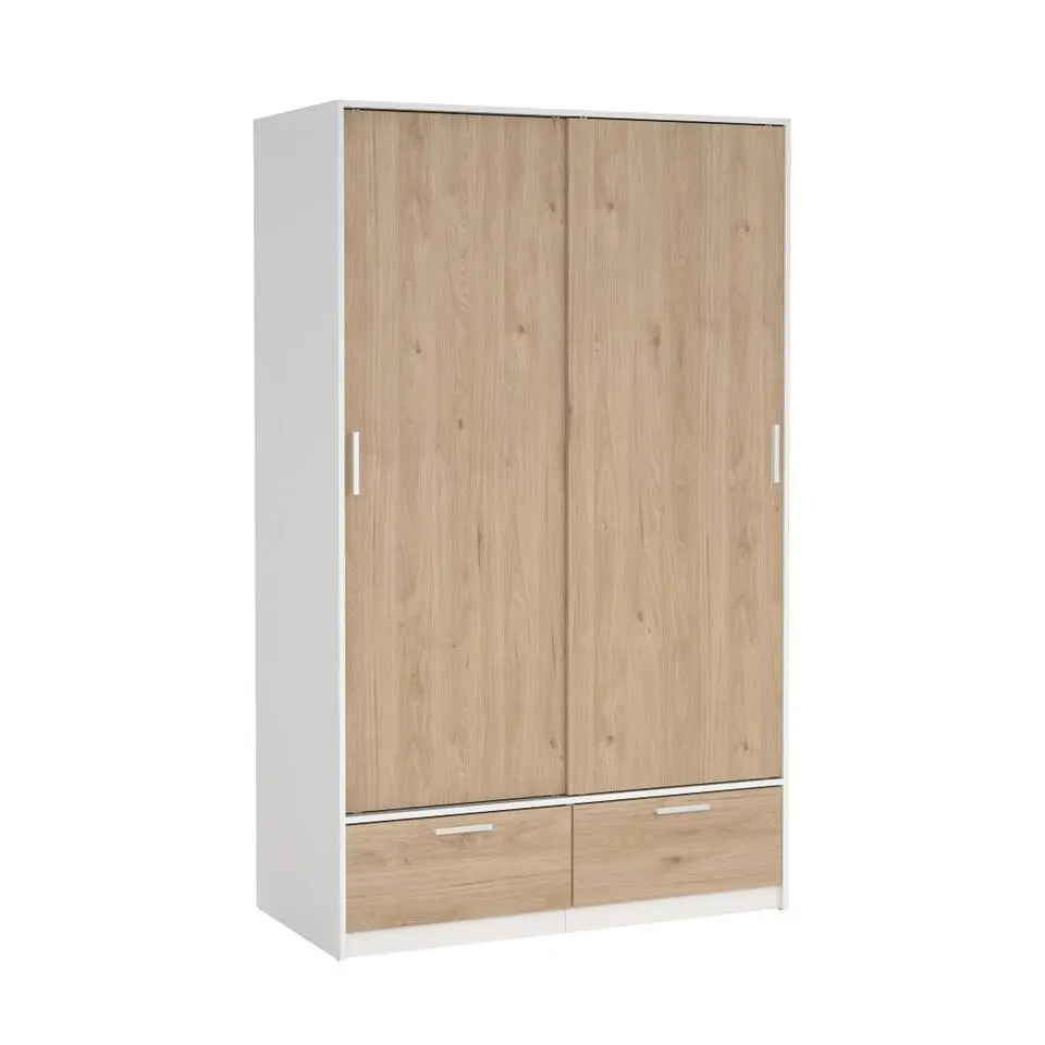 Hioshop Line kledingkast 2 deuren 2 laden okkernoot decor wit