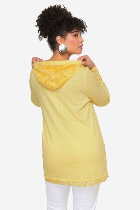 Langarmshirt, Kapuze, Spitzen-Details