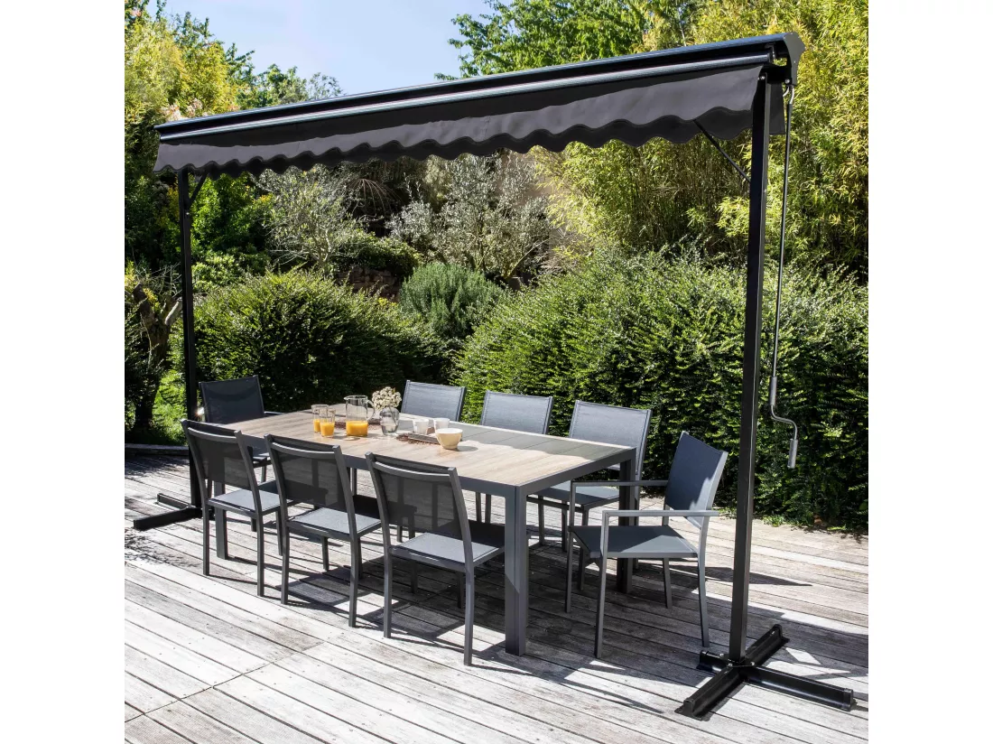 Store double pente avec coffre 3 x 4 m en aluminium gris anthracite