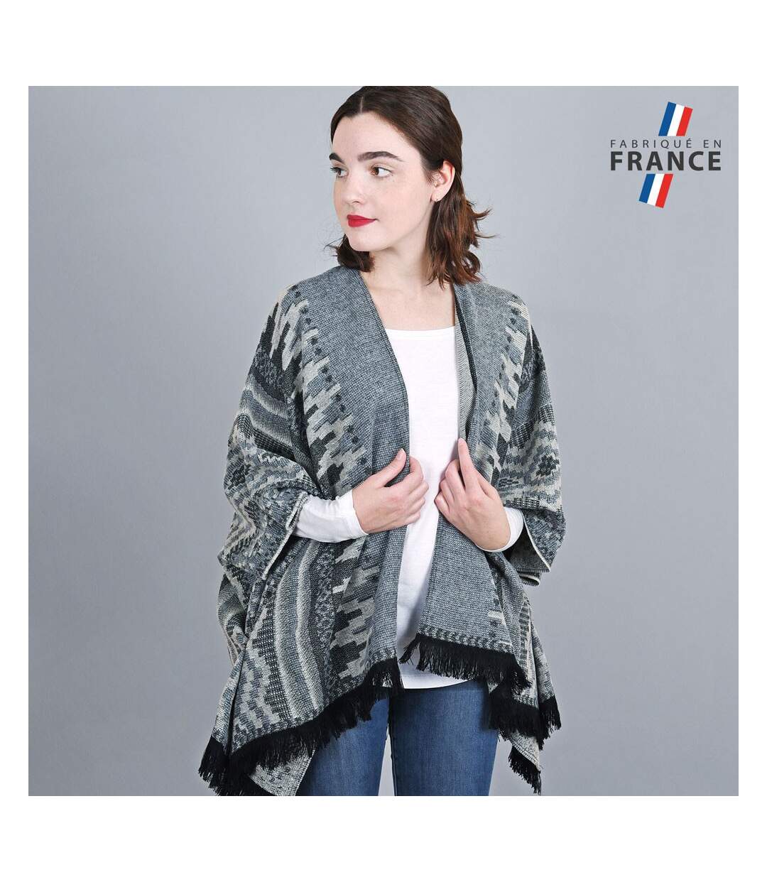 Poncho Aztèque Larges poches - - Fabriqué en France
