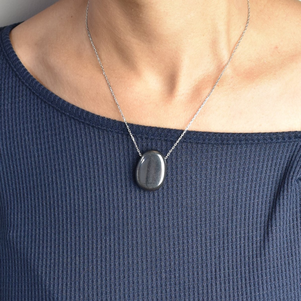 Collier pierre naturelle Hématite Argent 925 Rhodié
