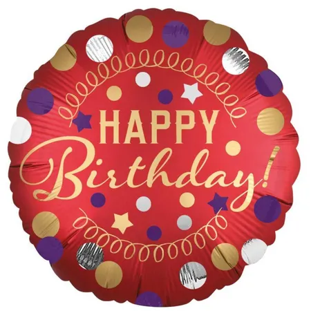 amscan Folienballon Red Satin XL Happy Birthday, 45 cm