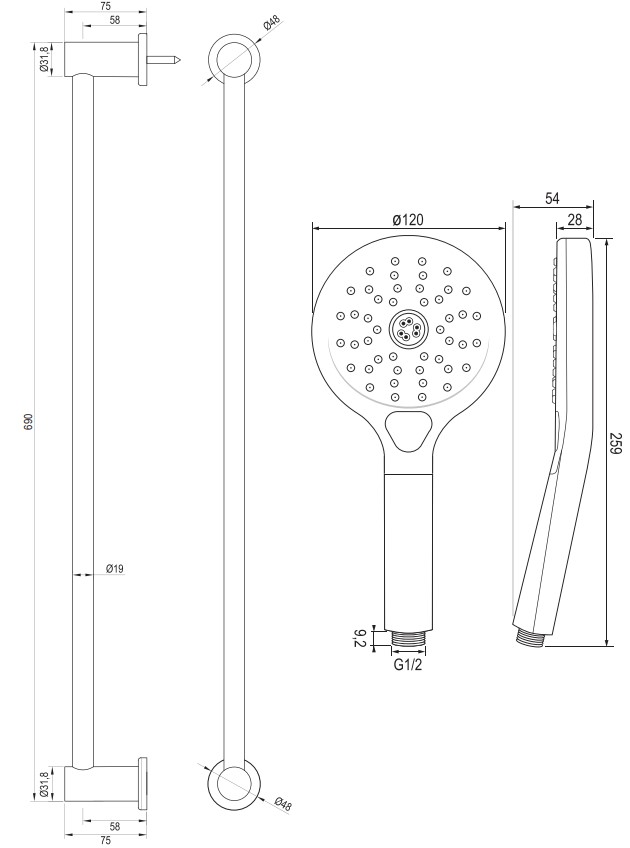 Brauer Copper Carving thermostatische douchekraan met glijstang en 3 standen handdouche geborsteld koper PVD