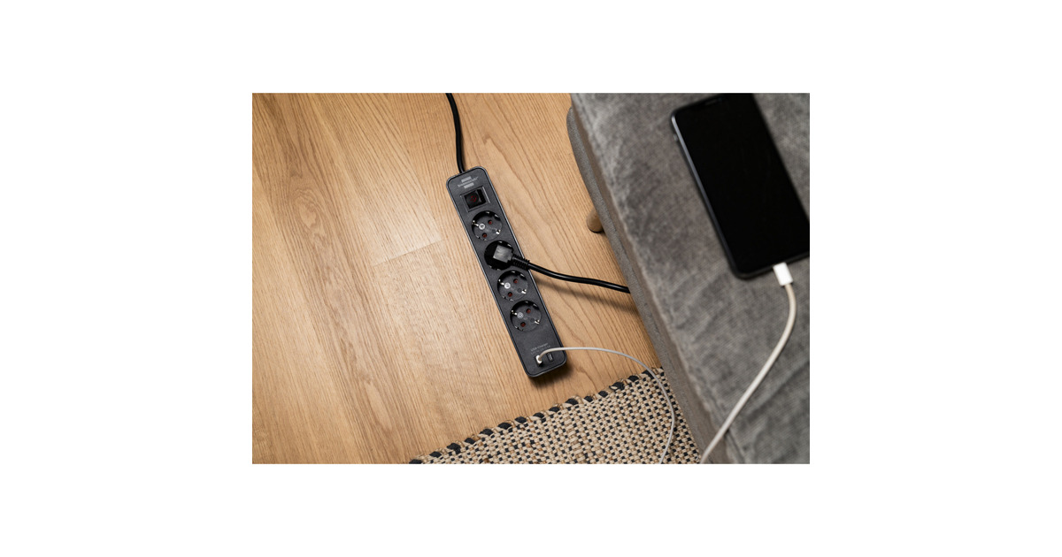 BrennenstuhlEcolor 4-voudige stekkerdoos met 2 USB-laadaansluitingen stekkerdoos  (Zwart, 2x USB-C)