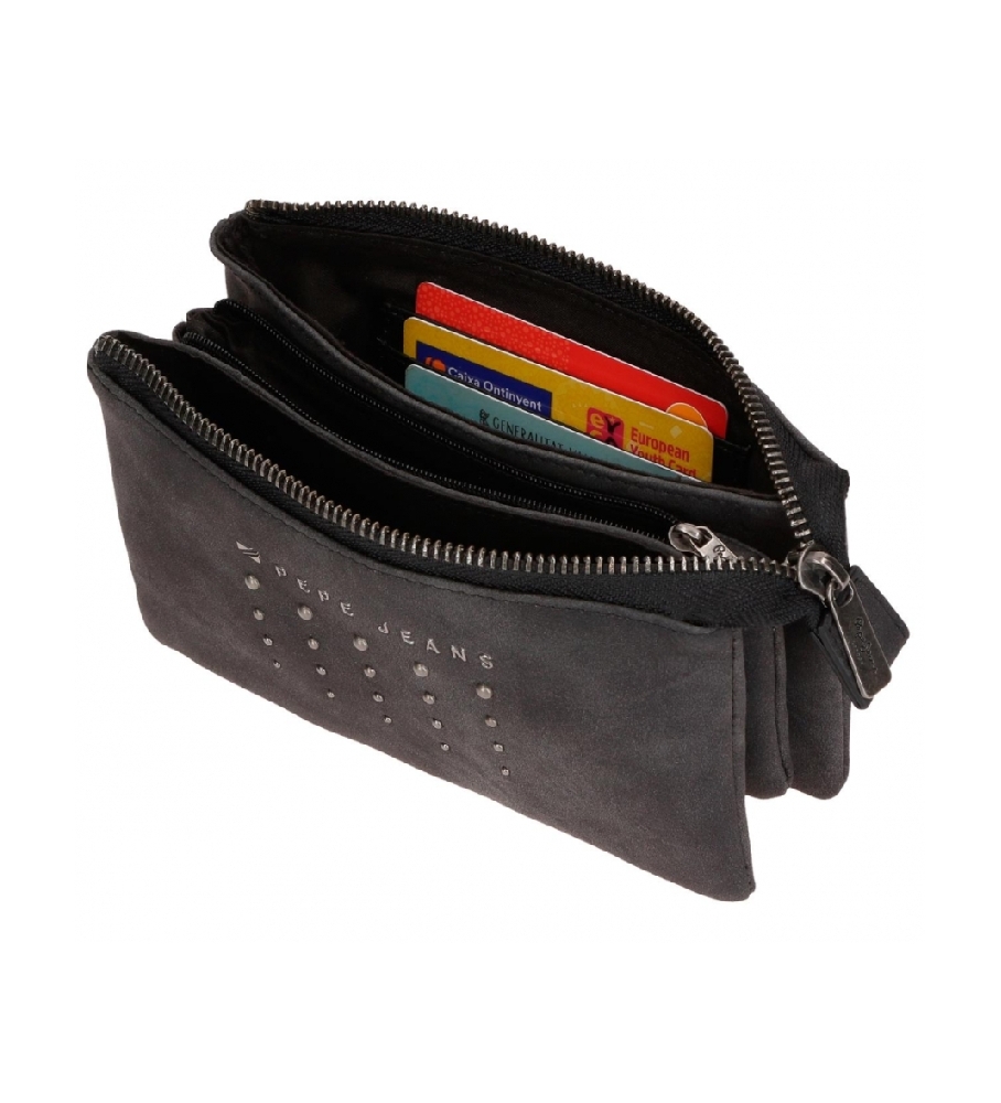 Carteira Pepe Jeans Holly com três compartimentos, preta