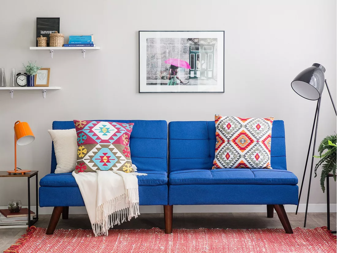 Canapé convertible 3 places en tissu bleu cobalt RONNE