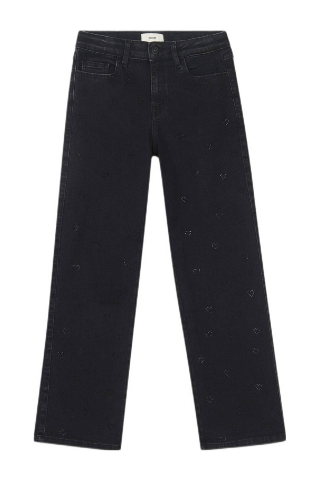 Shoeby high waist straight leg jeans met strass steentjes zwart