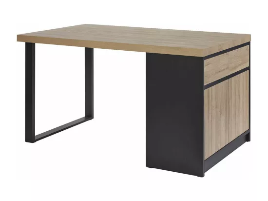 KALDARI - Ilôt de cuisine Plateau 230cm avec Rangement Aspect Bois Pieds Métal