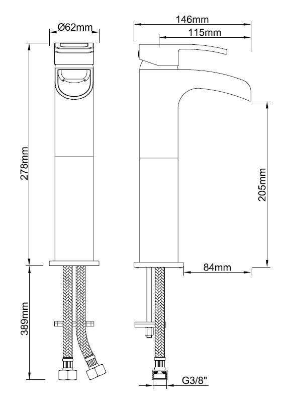 Mueller Alegra watervalkraan verhoogd PVD-coating chroom
