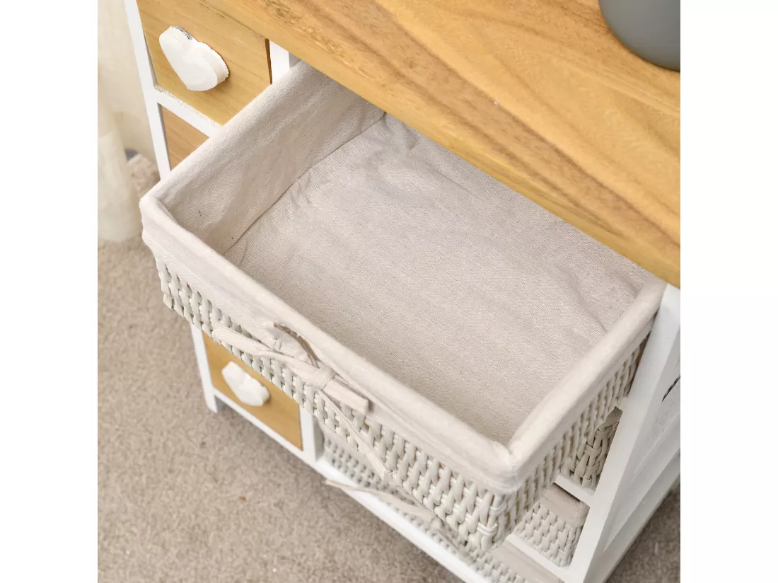 Commode Meuble 8 Tiroirs Bois Osier Blanc Marron 71x51x30
