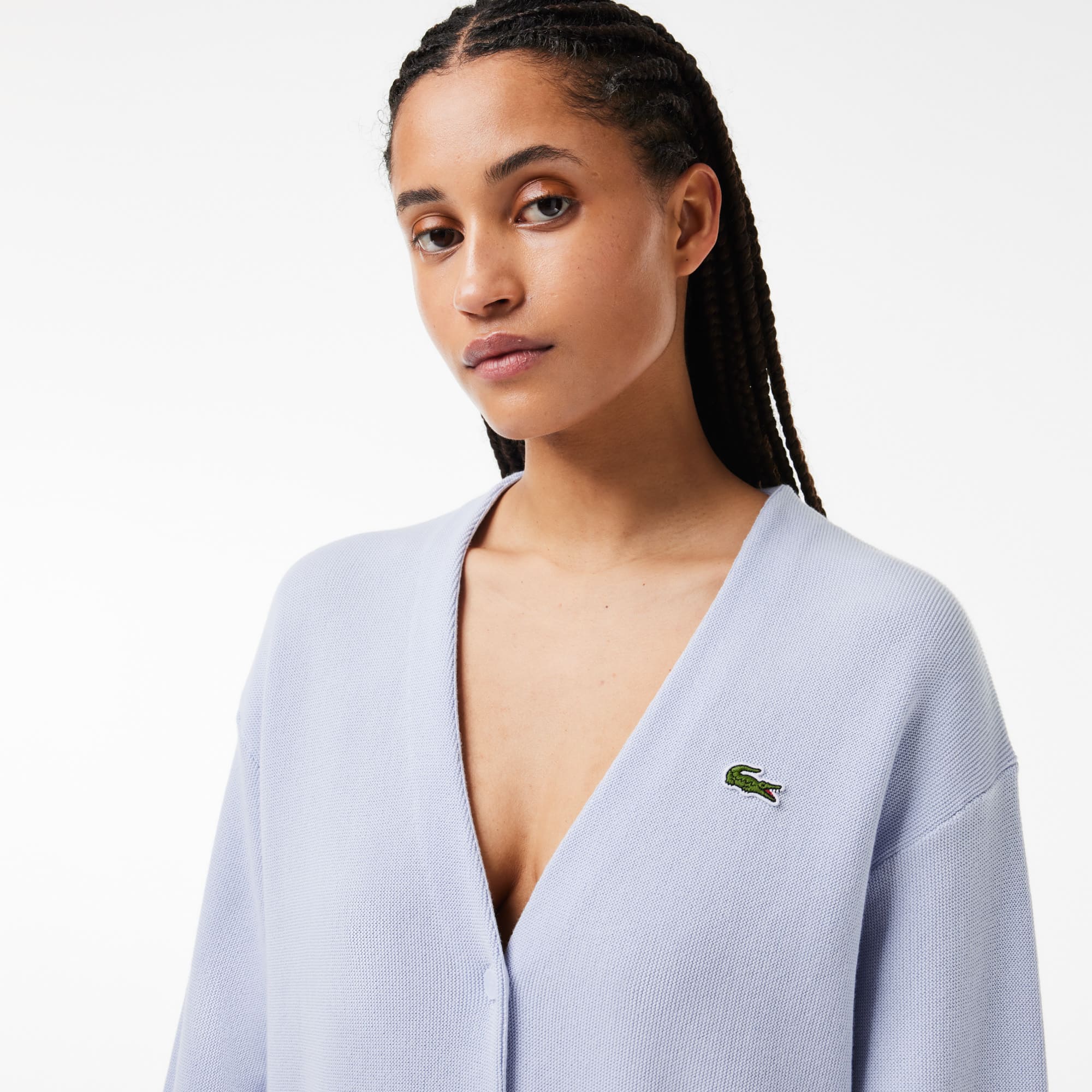 Cardigan col V femme Lacoste en coton biologique Pullovers - Bleu - Lacoste - Femme