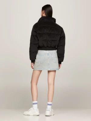 Jaqueta puffer cropped de veludo