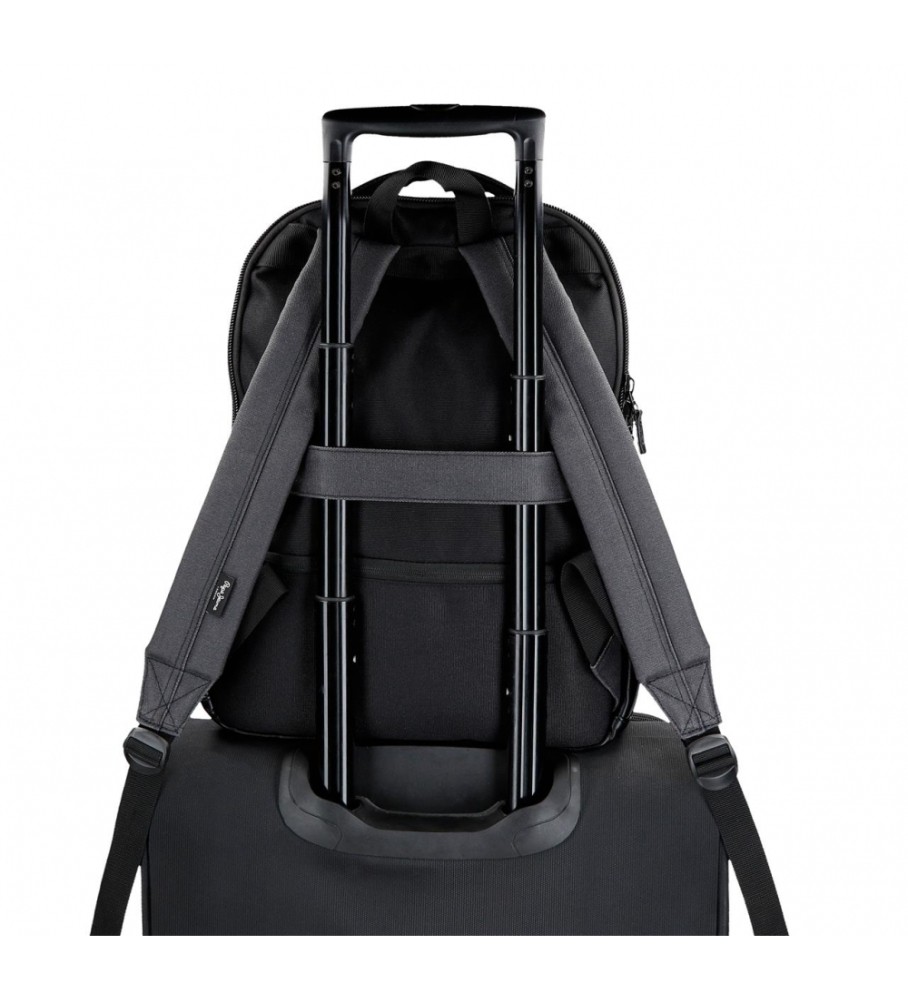 Mochila para laptop Pepe Jeans Grays com dois compartimentos, preta.