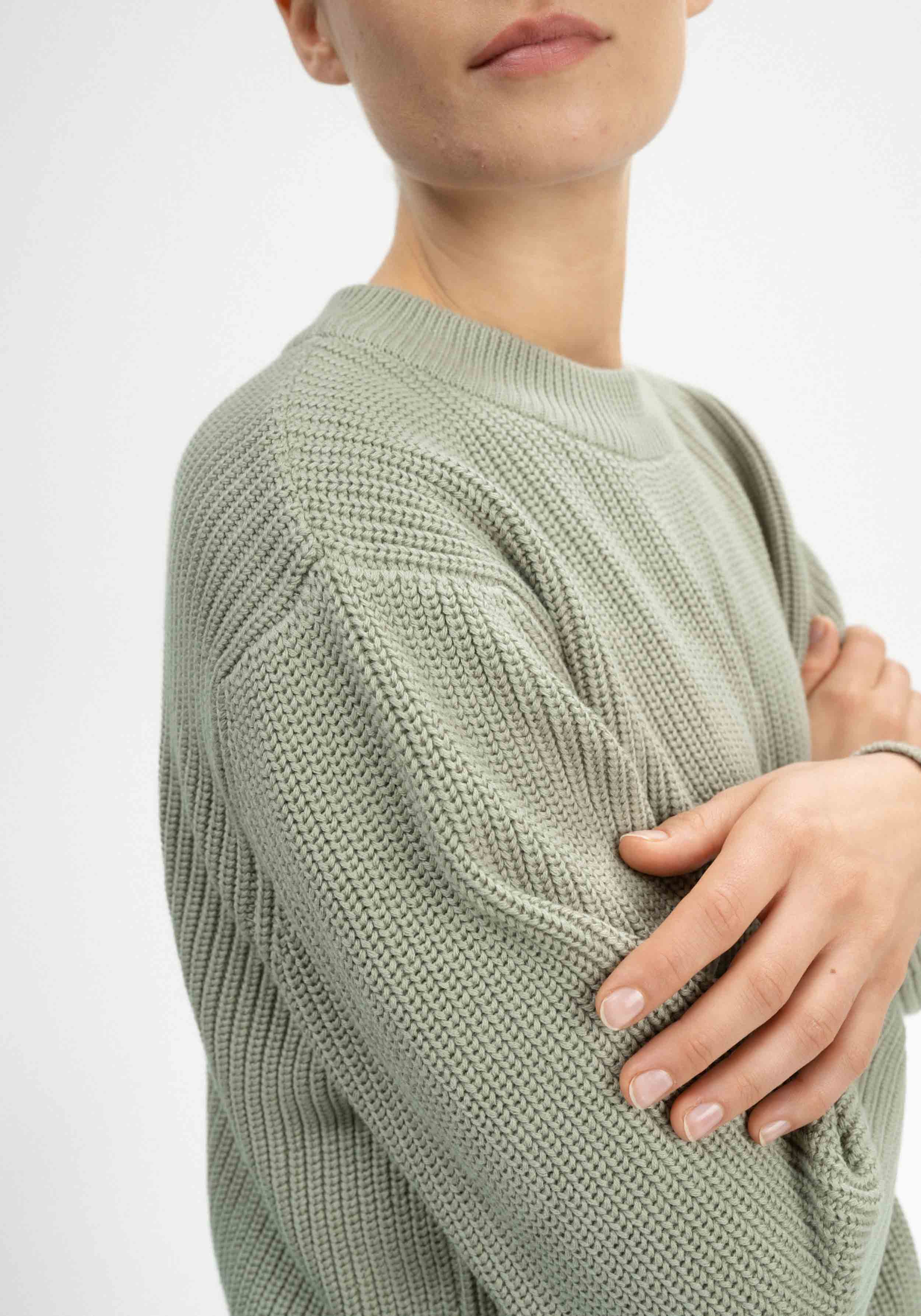 Mela Strickpullover Rib Knit Adah Green Clay