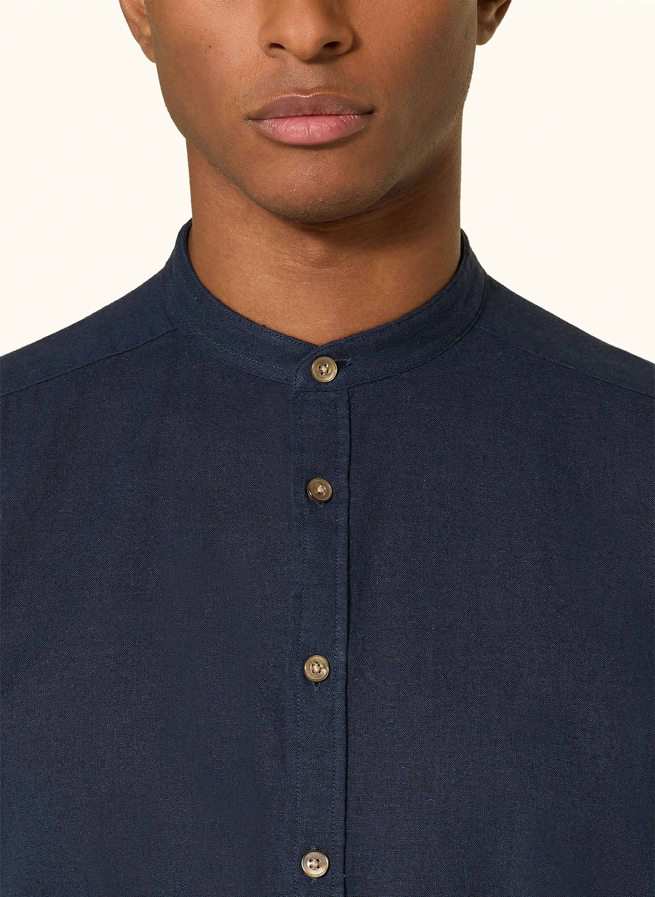 STROKESMAN'S Hemd Modern Fit mit Stehkragen und mit Leinen