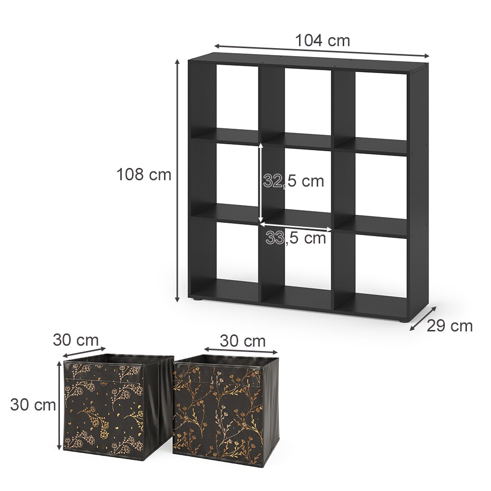 Vicco Raumteiler Würfelregal Standregal Nove Schwarz Faltbox Wohnzimmer Regal 104x108 cm modern Ablage 9 Fächer Dekoregal Ordnerregal Aufbewahrung