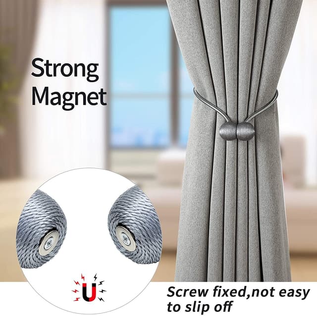 Magnetisk gardinholder Sølvgrå 8-pakke