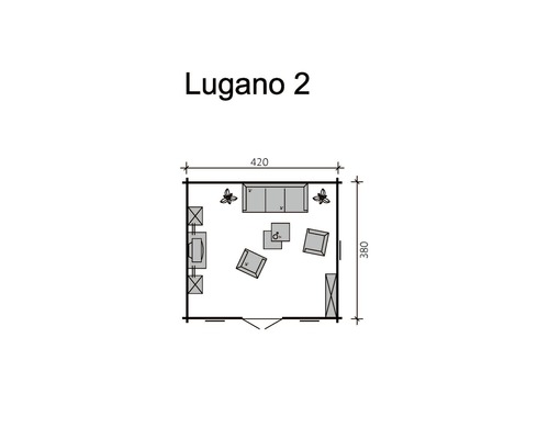 SKAN HOLZ Blokhut Lugano 2, dak geïsoleerd, voorbereid voor dakshingles, met natuurhouten vloer van 500 x 460 cm