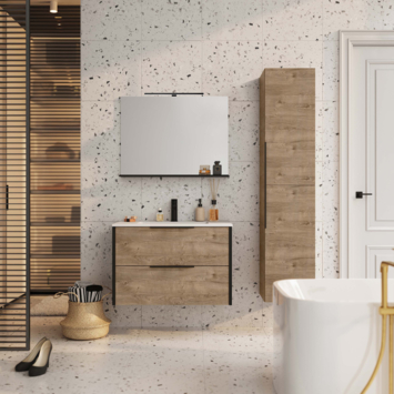 Atlantic Badmeubelset Aria met spiegel en witte wastafel 60cm Canela Eiken