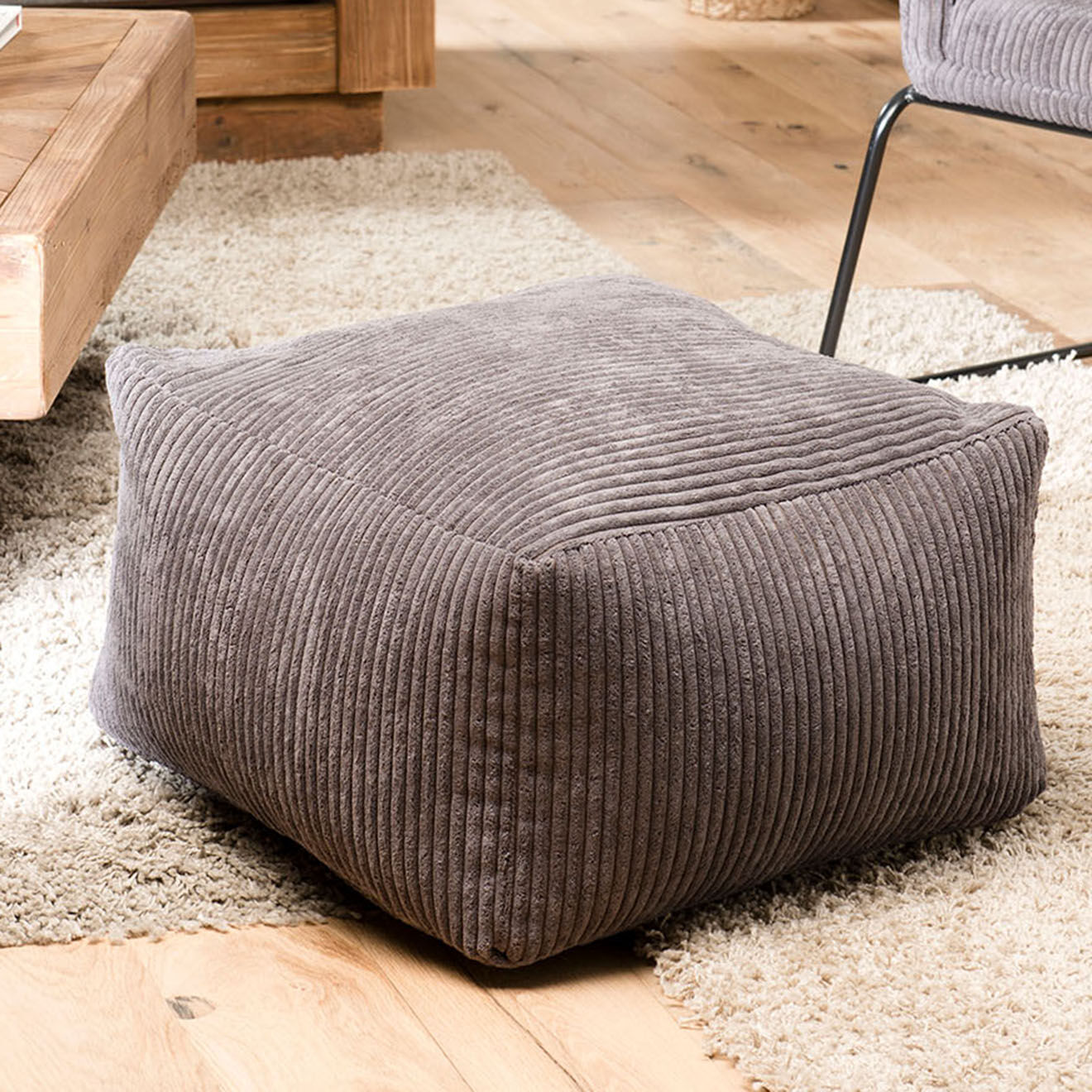 Macabane Pouf carré tissu velours cotelé agathe gris anthracite - 57x57x34 cm