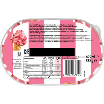 Hertog IJssalon Sorbetijs Framboos Citroen 825 ml