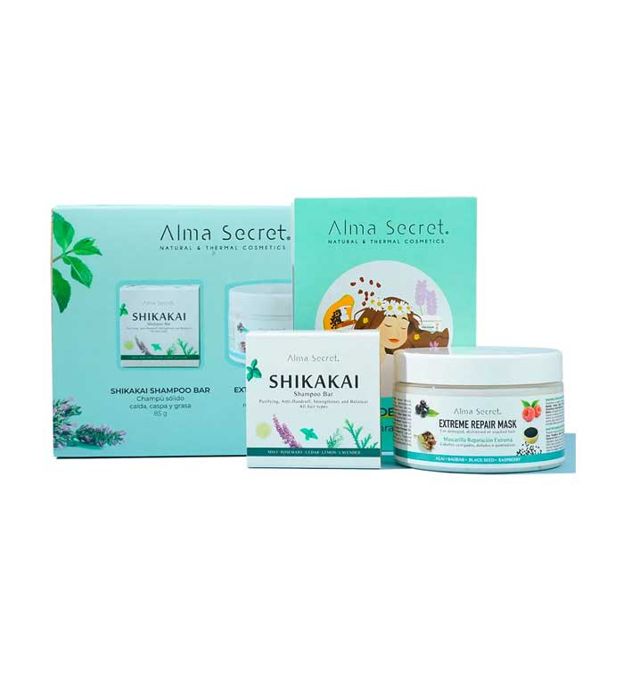 Alma Secret - Conjunto de oferta de champô sólido Shikakai  + máscara Extreme Repair