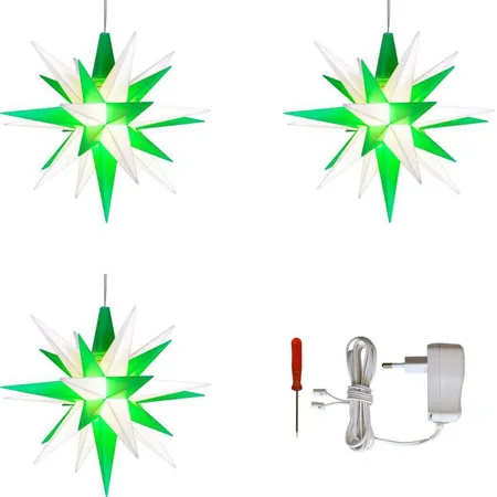Herrnhuter Sterne Innenstern A1e grün/weiß (13cm) 3er Set LED inklusive Netzteil