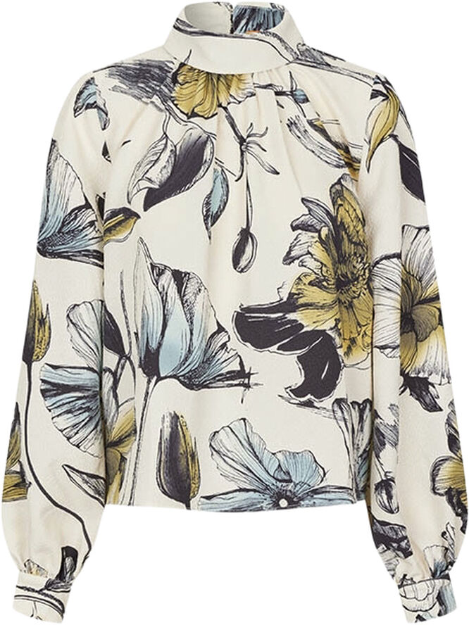 Stine Goya Gathered Long Sleeve Top, 2259 Structure Stretch Fine line poppies