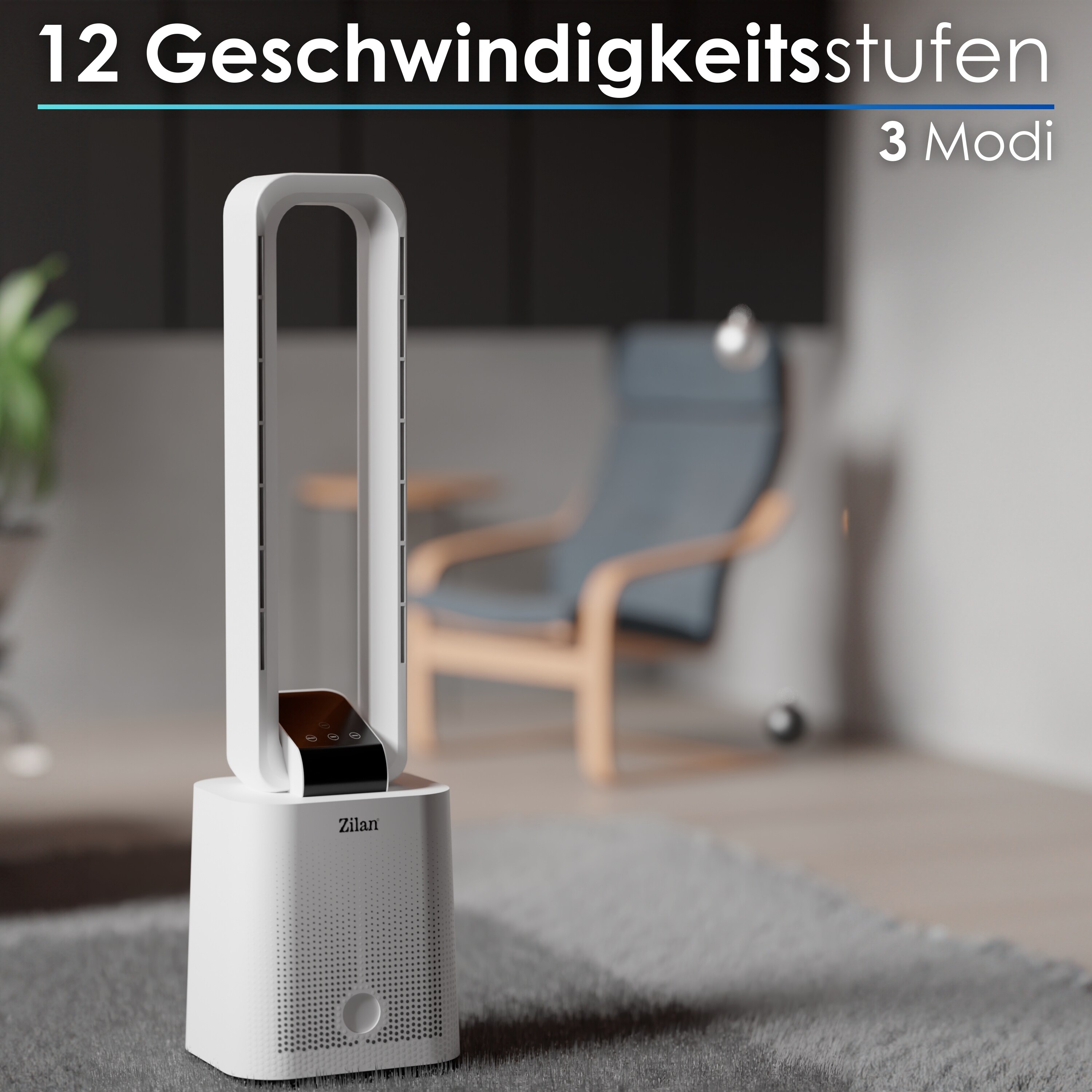 Zilan Turmventilator m. Fernbedienung 12 Stufen Timer LED-Display