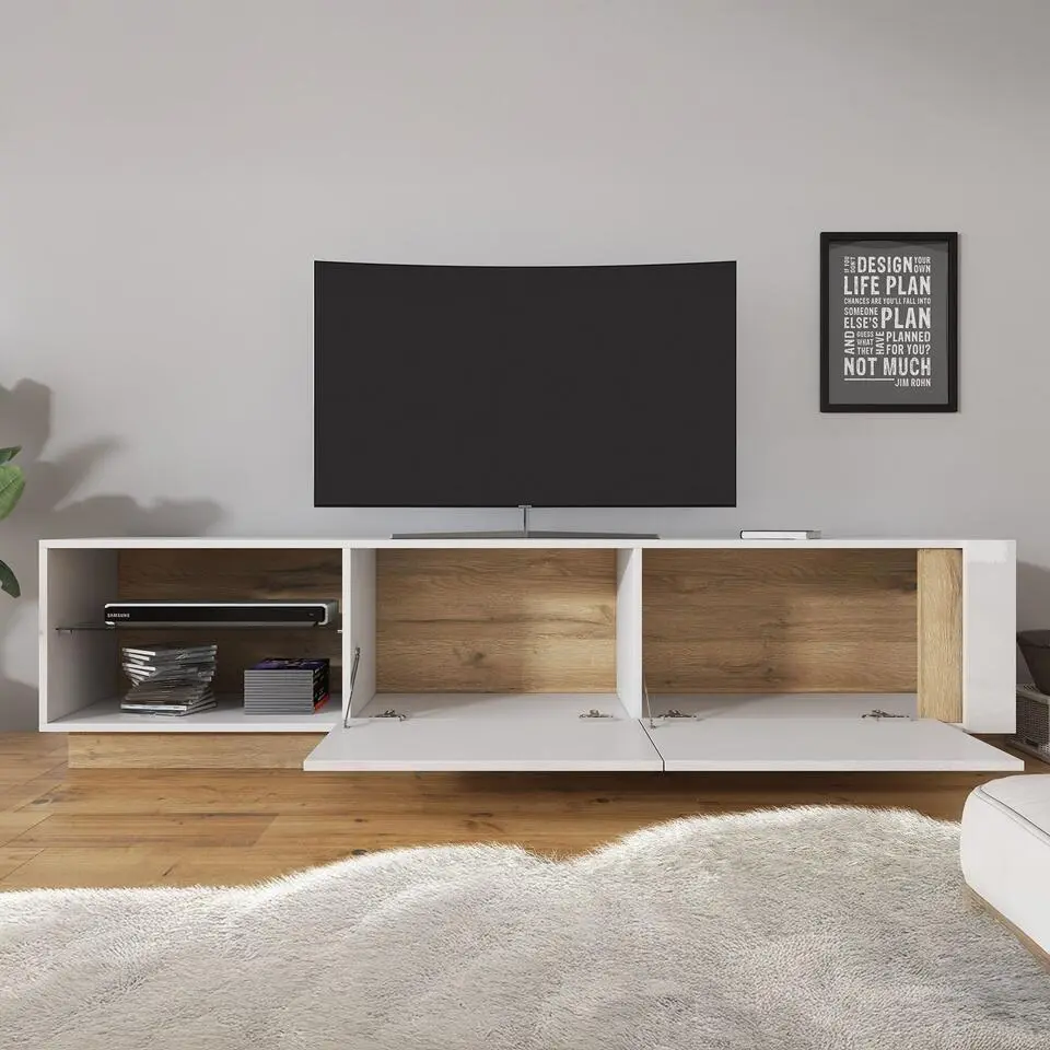 Meubella - TV-Meubel Ashley - Wit - Eiken - 187 cm