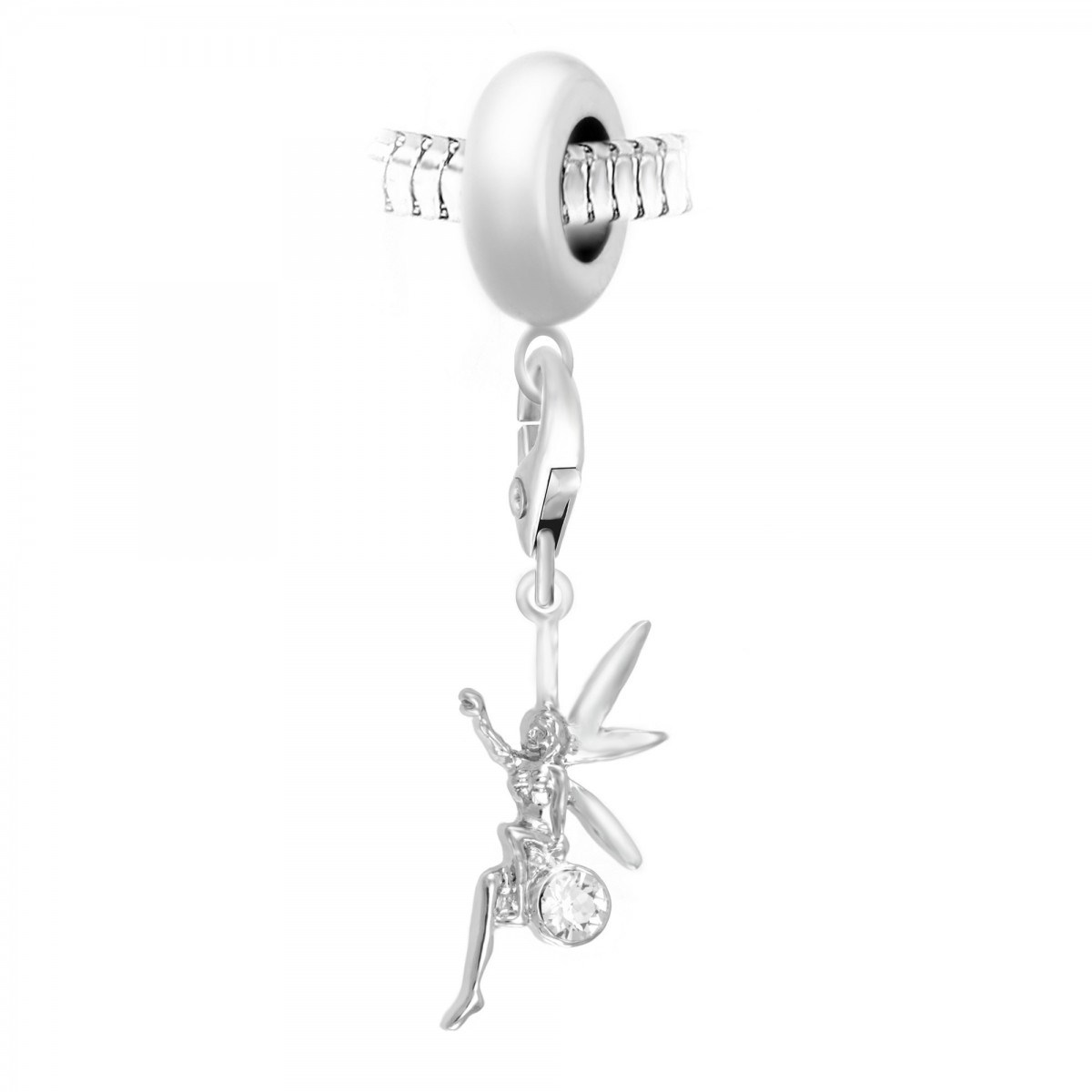 Charm perle en acier avec pendentif fée orné de Cristaux scintillants