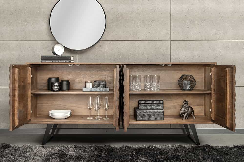 Massivholz Sideboard HURRICANE 175cm braun Akazie 3D-Design