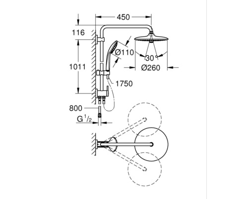 Douchekolom incl. omstelling GROHE Vitalio Joy 260 chroom 27357002