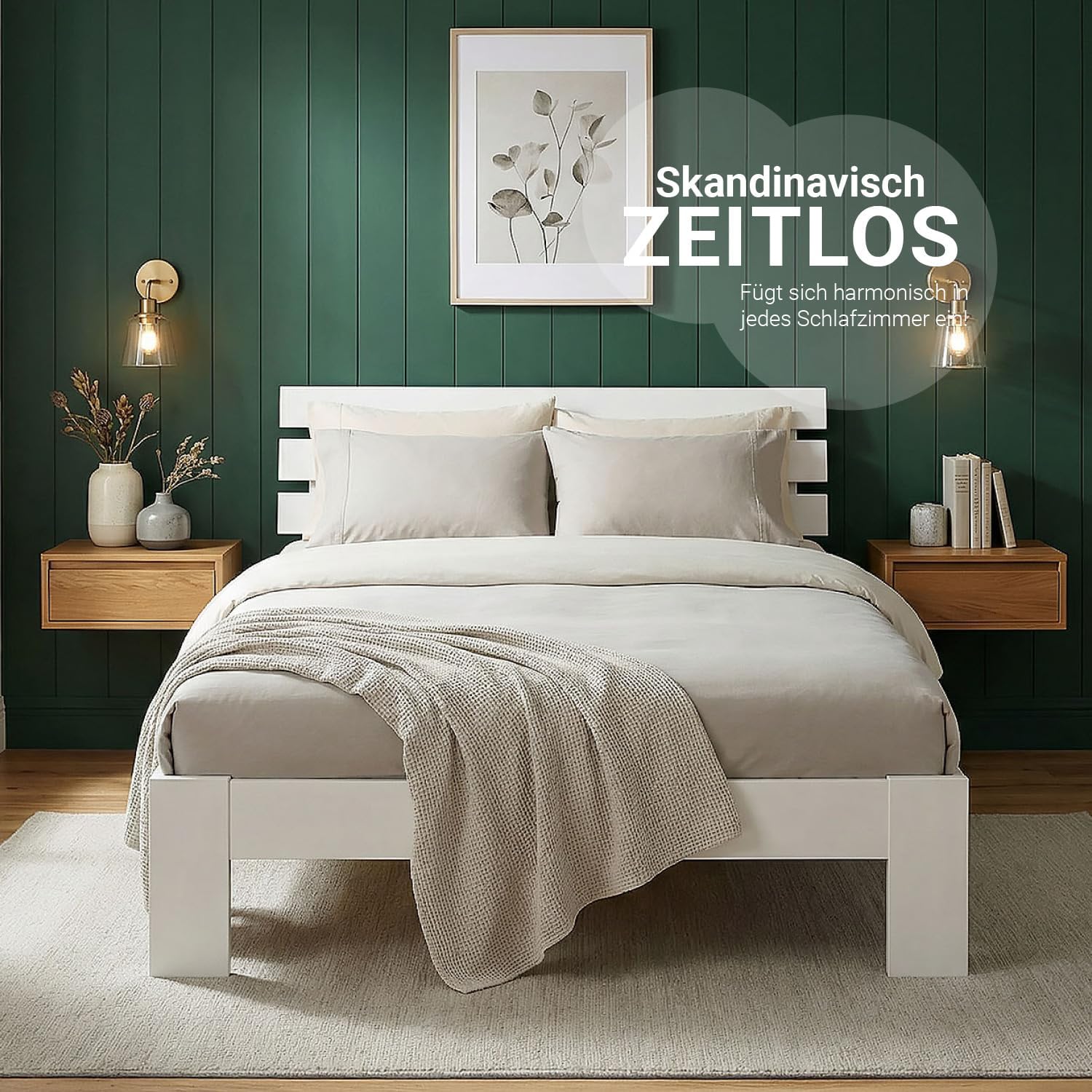 Homestyle4u Bett Holzbett 120x200 Weiß Massivholz Kiefer Bettgestell mit Lattenrost, modernes Futonbett für Schlafzimmer | Artikel 1892