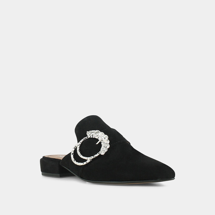 Mules pointues à larges boucles  en velours noir