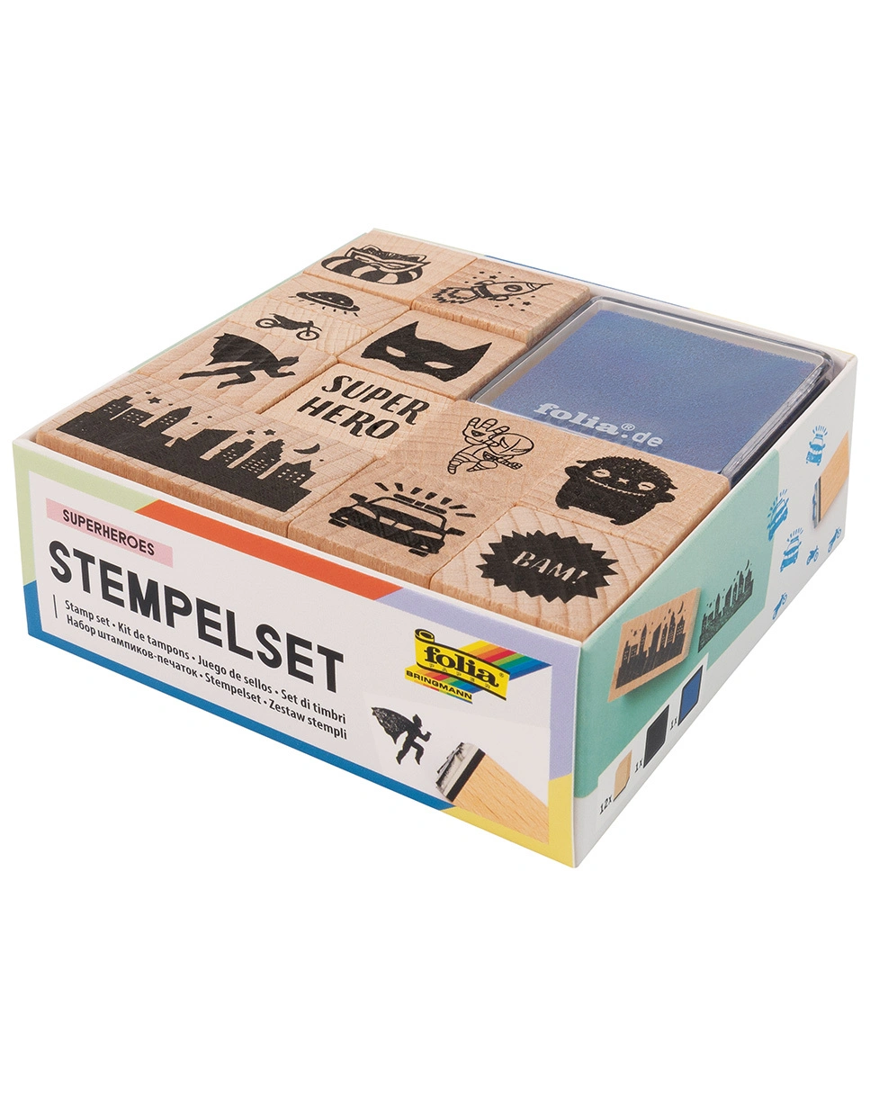 Holzstempel-Set SUPERHEROES 14-teilig