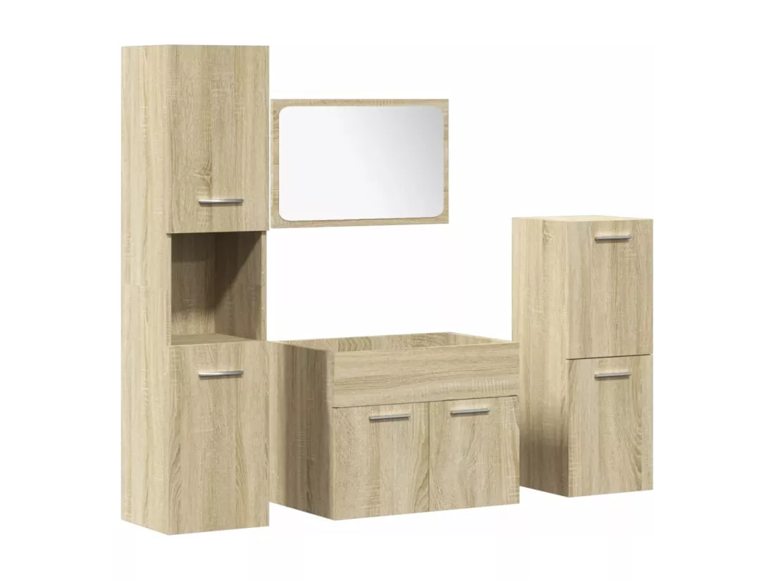 Ensemble de meubles de salle de bain 4 pcs chêne sonoma
