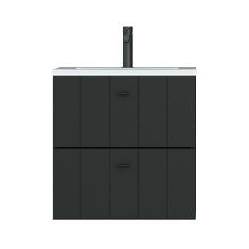 Tiger Maryport Badkamermeubelset 60 cm Mat zwart met wit glanzende polybeton wastafel en matzwarte grepen
