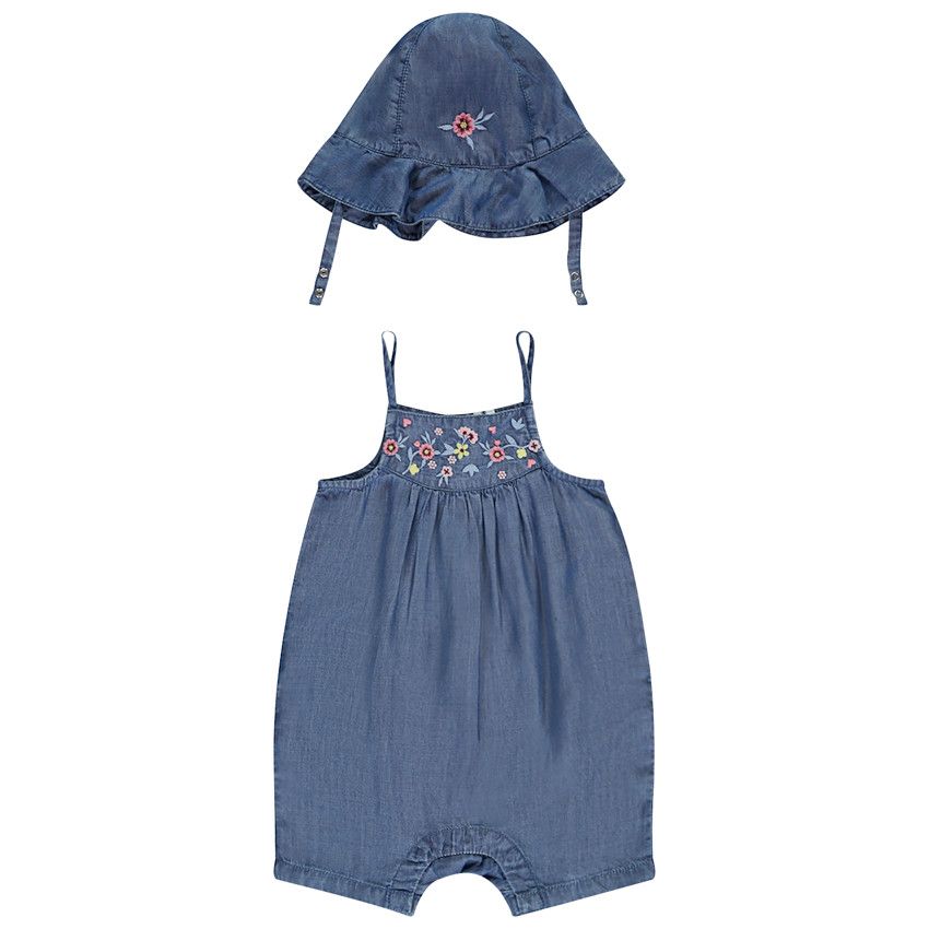 Ensemble 2 pièces effet jean avec charlotte pour bébé fille - Bleu moyen