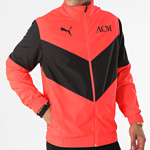 Veste Zippée AC Milan Prematch 764445 Orange Fluo Noir