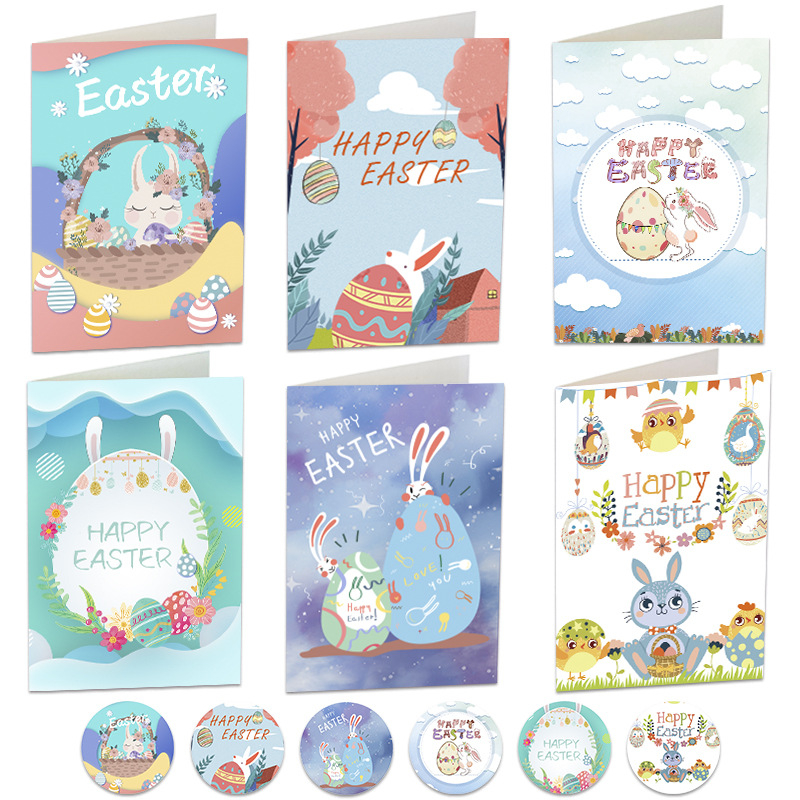 (18-tlg. Set) Mini Glückwunschkarten Oster Doppelkarten mit Sticker   Umschläge - Happy Easter