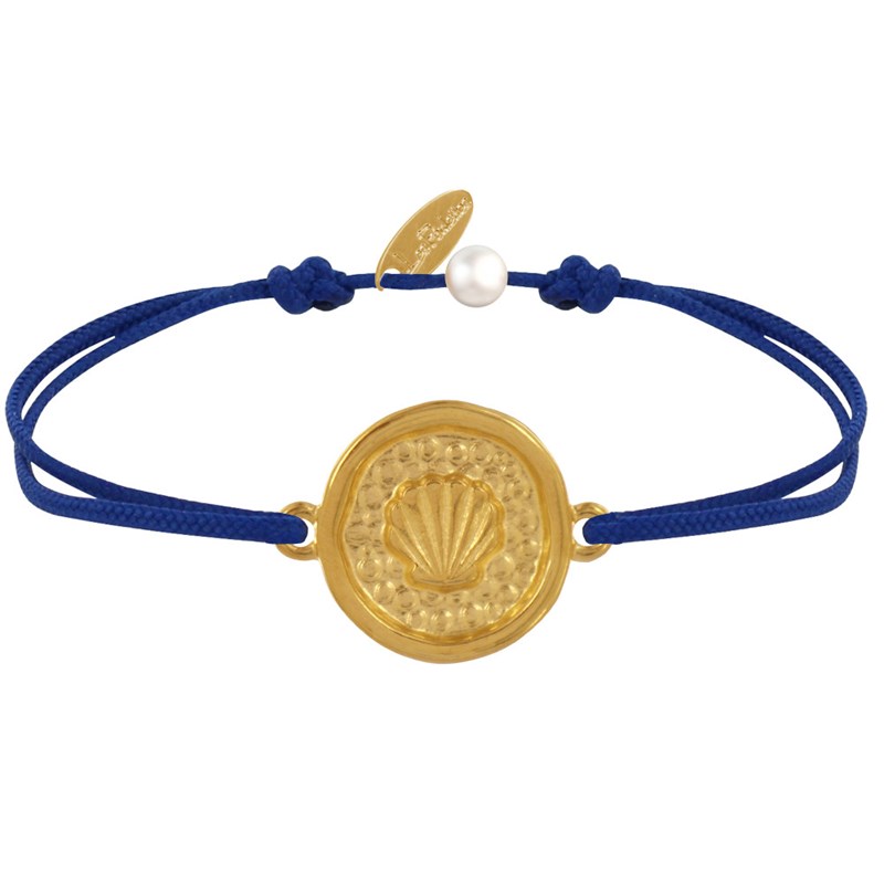 Bracelet Lien Médaille Ronde Laiton Doré Coquillage - Bleu Navy