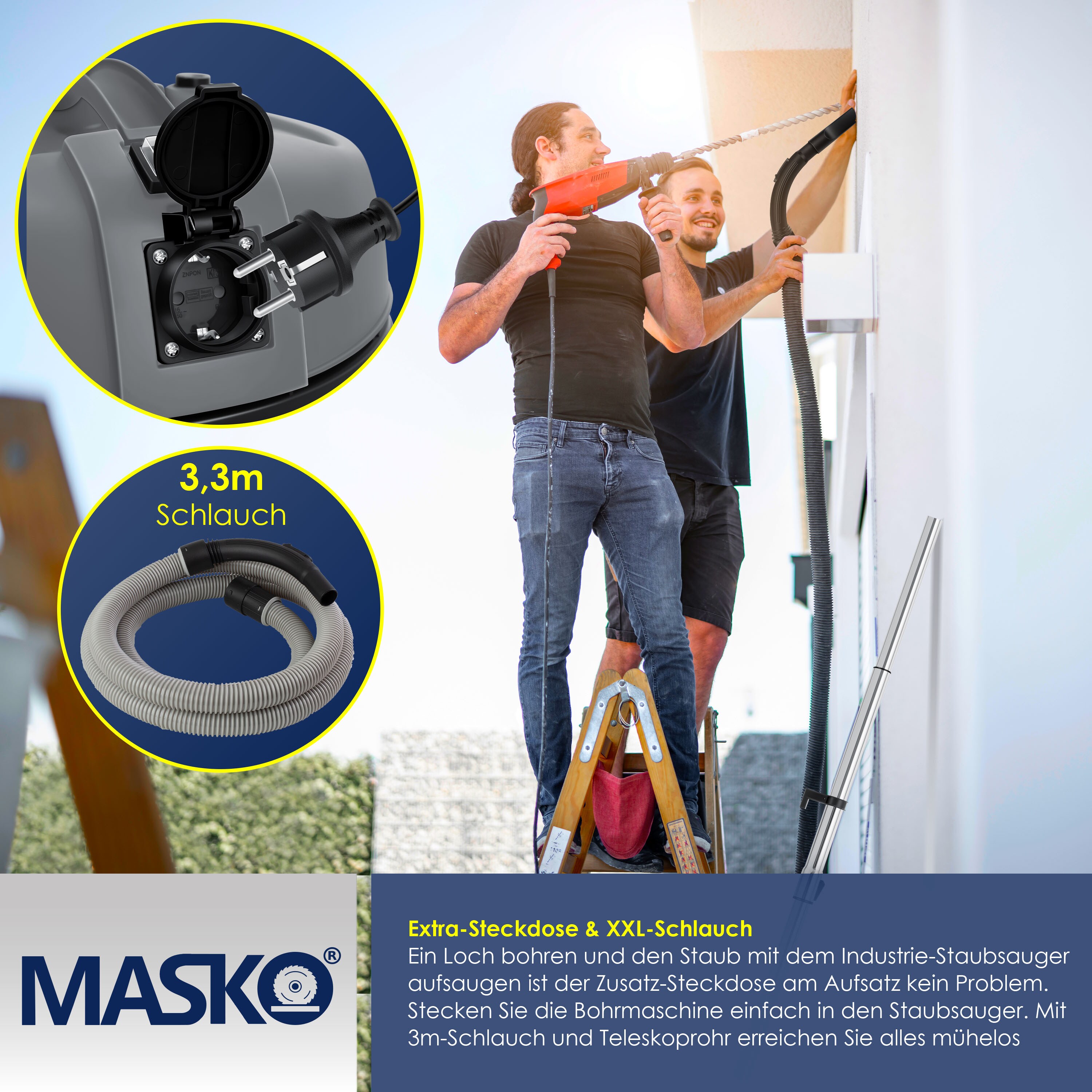 MASKO® 6IN1 Industriestaubsauger Staubsauger Nass Trocken Sauger Aschesauger 2300W + Steckdose ? Blasfunktion ? Trocken-Saugen & Nass-Saugen | Industrie-Sauger mit & ohne Beutel | beutellos