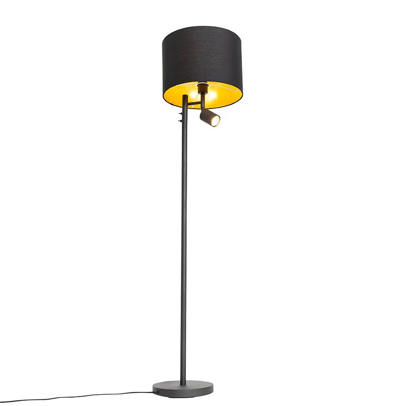 Vloerlamp zwart met gouden binnenkant en leeslamp - Jelena