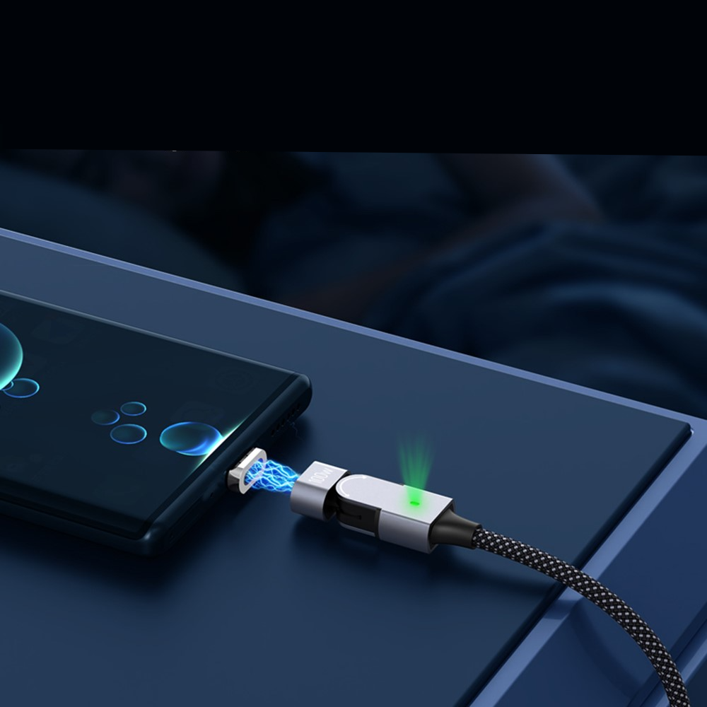 (1m) 100W 2in1 USB C auf USB C / Lightning Ladekabel Magnetisches 180° Datenkabel - Schwarz