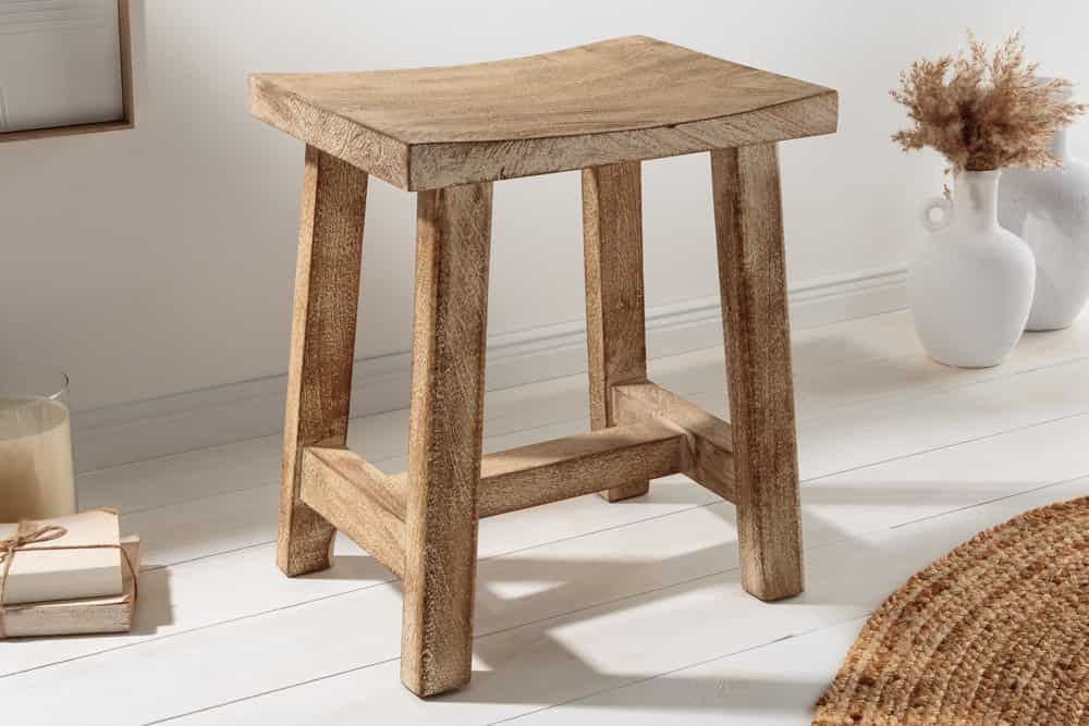 Massiver Hocker FINCA 45cm beige Mangoholz Handarbeit Boho Shabby Chic